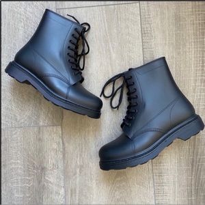 Qupid Melbourne Black Matte PVC Rain Boots in Black